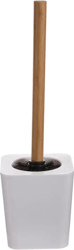 WC-/toiletborstel met houder vierkant wit kunststof/bamboe 38 cm