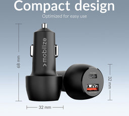 Mobilize Dual USB / USB-C Autolader Power Delivery 48W - Zwart