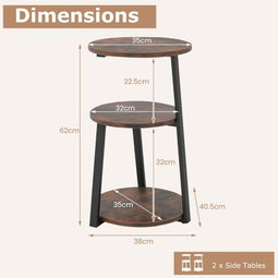 Wederp Coast 3-Laags Accenttafel - Verstelbaar - Metalen Frame - Rustiek bruin en zwart - 40,5 x 38 x 62 cm