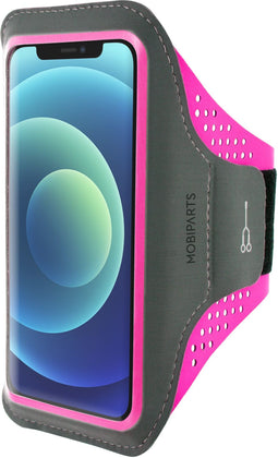 Mobiparts Comfort Fit Sport Armband - Apple iPhone 12/12 Pro - Lichtgewicht ademend materiaal - Neon Pink