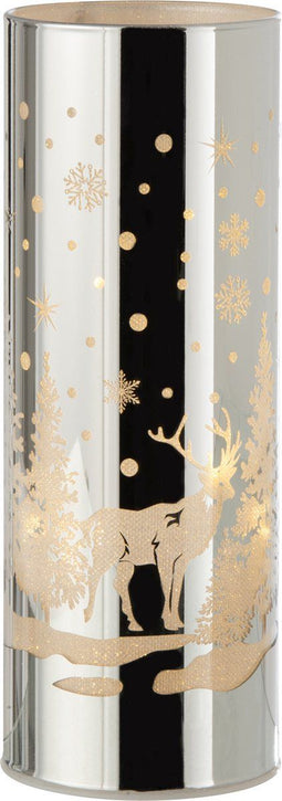 J-Line decoratie Cilinder Winter - glas - zilver - large - LED lichtjes