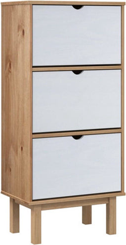 vidaXL - Schoenenkast - OTTA - 3 - lades - massief - grenenhout - bruin - en - wit