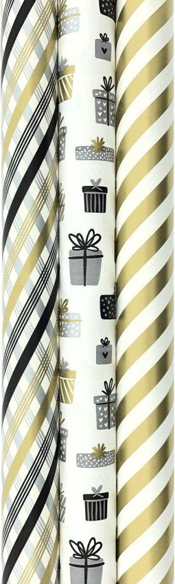 TOUCH OF GOLD - Cadeaupapier assortiment - 3 rollen 3 meter x 70 cm - Multikleur