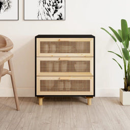 vidaXL - Dressoir - 60x30x70 - cm - massief - grenen - hout - en - rattan - zwart