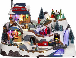 Luville Treinstation Kerstdorp - 39.5x27x26 cm - Polyresin