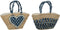 J-Line strandtas Hart/Patroon Denim - zeegras - naturel/blauw - 2 stuks