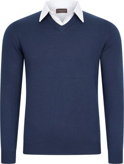 Cappuccino Italia Mock Pullover - Heren Trui met Overhemdkraag - Blauw - Maat XXL