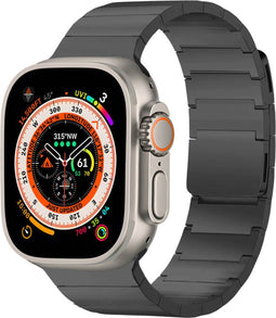 Selencia Bandje Geschikt voor Stalen magnetisch bandje voor de Apple Watch Bandje Series 1 / 2 / 3 / 4 / 5 / 6 / 7 / 8 / 9 / SE / Ultra (2) - 42 / 44 / 45 / 49 mm - Selencia Stalen band - Zwart