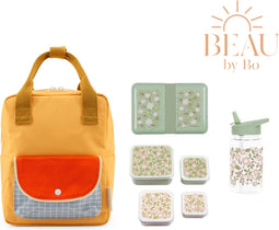 Sticky lemon rugzak small + A little lovely company back to school set Bloesem groen