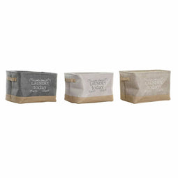 Mand DKD Home Decor 8424001855711 Grijs Beige Polyester Lichtbruin 34 x 24 x 22 cm (3 Onderdelen)