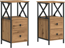 vidaXL - Nachtkastjes - 2 - st - 34x35,5x70 - cm - bewerkt - hout - artisanaal - eiken