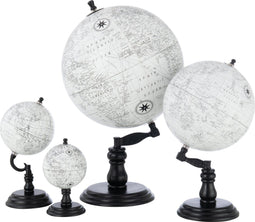 J-Line wereldbol Op Voet - hout - grijs/zwart - large