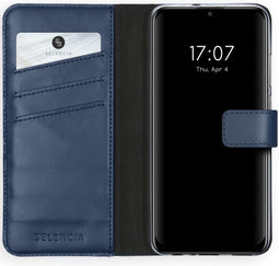Selencia Hoesje Geschikt voor Huawei P Smart (2020) Hoesje Met Pasjeshouder - Selencia Echt Lederen Bookcase - Blauw