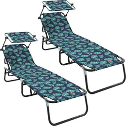 vidaXL - Opvouwbare - Ligbedden - 2 - stuks - met - Luifel - Bladerenprint - 600D - Oxford - Stof
