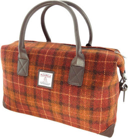 Weekendtas Esk Roodbruin met Oranje ruit (Rust and Orange) - Harris Tweed - Glen Appin of Scotland