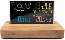 Weerstationwekker - THOMSON - Donker hout - Temperatuurweergave, Hygrometrie, Dubbel alarm, USB-C, Draadloze sonde