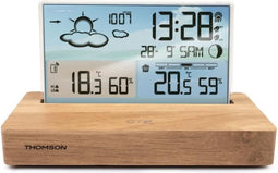 Weerstationwekker - THOMSON - Licht hout - Temperatuurweergave, Hygrometrie, Dubbel alarm, USB-C, Draadloze sonde