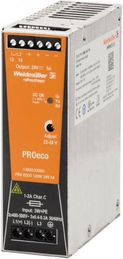 Weidmüller PRO ECO3 120W 24V 5A DIN-rail netvoeding 24 V/DC 5 A 120 W Aantal uitgangen: 1 x Inhoud: 1 stuk(s)