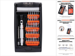 WELLCUT WC-MPS38U MULTIFUNCTIONELE SCHROEVENDRAAIER BITSET + VERLENGSTUK | ANTI-SLIP HANDVAT | OPEN MAX KOFFER | 38-DELIG
