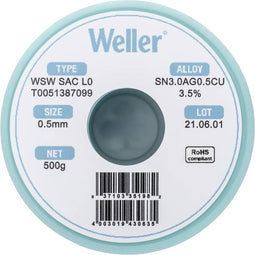 Weller Wsw Sac L0 Soldeertin Loodvrij Spoel Sn3.0Ag0.5Cu 500 G 0.5 Mm