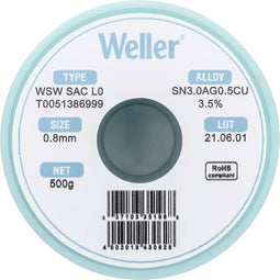 Weller Wsw Sac L0 Soldeertin Loodvrij Spoel Sn3.0Ag0.5Cu 500 G 0.8 Mm