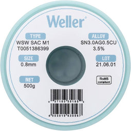 Weller Wsw Sac M1 Soldeertin Loodvrij Spoel Sn3.0Ag0.5Cu 500 G 0.8 Mm
