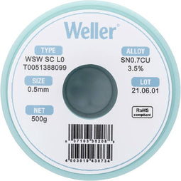 Weller Wsw Sc L0 Soldeertin Loodvrij Spoel Sn0.7Cu 500 G 0.5 Mm