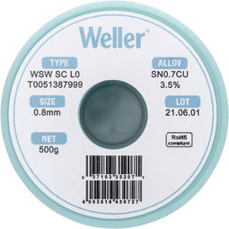 Weller Wsw Sc L0 Soldeertin Loodvrij Spoel Sn0.7Cu 500 G 0.8 Mm