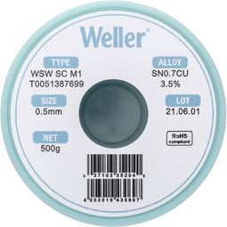 Weller Wsw Sc M1 Soldeertin Loodvrij Spoel Sn0.7Cu 500 G 0.5 Mm