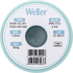 Weller Wsw Sc M1 Soldeertin Loodvrij Spoel Sn0.7Cu 500 G 1.0 Mm