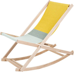 Weltevree | Beach Rocker | Schommelstoel Strand, Tuinstoel, Strandstoel Opvouwbaar, Campingstoel | Beukenhout & Organisch Katoen | Geel/Groen