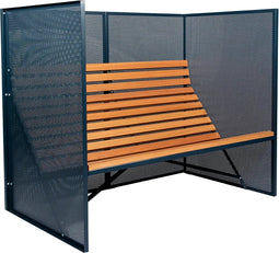 Weltevree | Patio Bench High | Tuinbank met Privacy, Buitenbank | Stalen Frame & Eucalyptus Houten Zitting | Weerbestendig | Grijsblauw RAL 5008