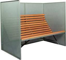 Weltevree | Patio Bench High | Tuinbank met Privacy, Buitenbank | Stalen Frame & Eucalyptus Houten Zitting | Weerbestendig | Cement Grijsgroen RAL 5008