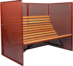 Weltevree | Patio Bench High | Tuinbank met Privacy, Buitenbank | Stalen Frame & Eucalyptus Houten Zitting | Weerbestendig | Rood RAL 3009