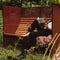 Weltevree | Patio Bench High | Tuinbank met Privacy, Buitenbank | Stalen Frame & Eucalyptus Houten Zitting | Weerbestendig | Grijsblauw RAL 5008