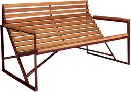 Weltevree | Patio Bench | Tuinbank, Buitenbank | Stalen Frame & Eucalyptus Houten Zitting | Weerbestendig | Rood RAL 3009