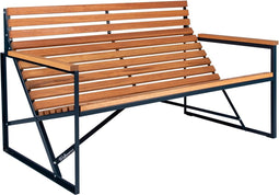Weltevree | Patio Bench | Tuinbank, Buitenbank | Stalen Frame & Eucalyptus Houten Zitting | Weerbestendig | Grijsblauw RAL 5008