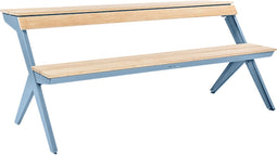 Weltevree | Tablebench | Multifunctionele Picknicktafel | Bankje met Rugsteun, Tuinbank, Balkontafel, Buitenmeubel, Eettafel Buiten | Bamboe & Staal | Pastel Blauw RAL 5024