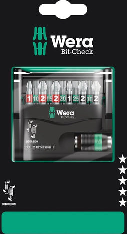 Wera Bit-Check 12 BiTorsion 1 SB 05136385001 Bitset 1/4 (6.3 mm) Incl. bithouder