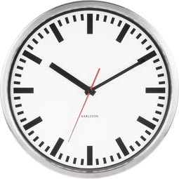 Wall clock Station w. second hand steel polished