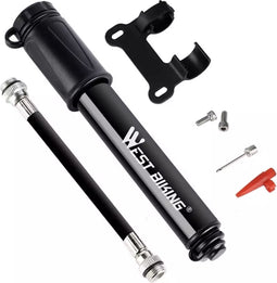West Biking Minipomp - 7 Bar - compacte pomp - fiets pomp - ballen pomp - Presta/Schrader/Dunlop ventiel - inclusief naaldventiel - Zwart