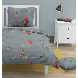 ROUPILLON Vintage Toys dekbedset - 2 stuks - 140 x 200 - 100% Katoen - Donkergrijs