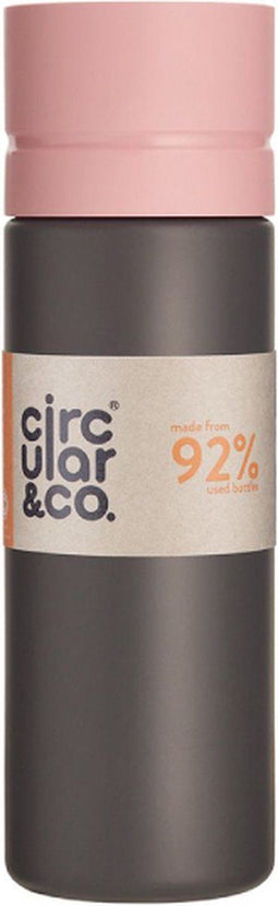 Circular&Co. herbruikbare to go waterfles 21oz/600ml grijs/roze