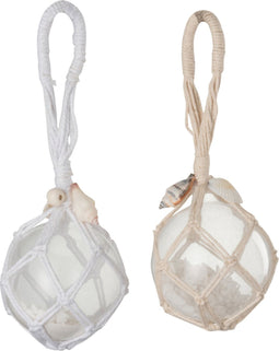 J-Line kerstbal - glas - wit/beige - 2 stuks