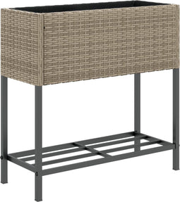 vidaXL - Plantenbak - met - schap - poly - rattan - grijs