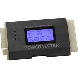 Delock Power Supply Tester III - Voedingstester met LCD - Spanningstest +12 V - 12 V - +5 V - +3.3 V - 5 V Stand By (SB) - 12 V Power Good (PG) - 1 x 24 pin - 1 x 8 pin - 1 x 6 pin - 2 x 4 pin - 1 x 15 pin Sata