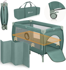 Lionelo Stefi Plus - Campingbedje 2in1 - Reisbedje en box - Hoogwaardige T25-schuimmatras - Groen