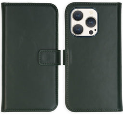 Selencia iPhone 15 Pro - Echt Lederen Bookcase - 3 Pashouders - Groen