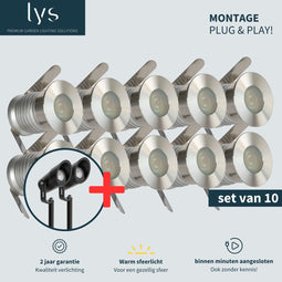 Olan Grondspots Complete Set - Tuinverlichting - 10 Aluminium/RVS Spots - Plug and Play - Zilvergrijs (10 stuks)