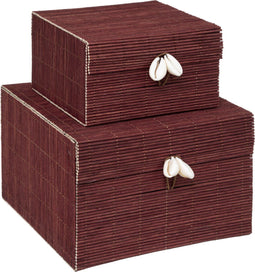 Atmosphera opbergdoos Tropi set van 2 - Bamboe - Opberger - Doosje - Juwelendoos - Bordeaux